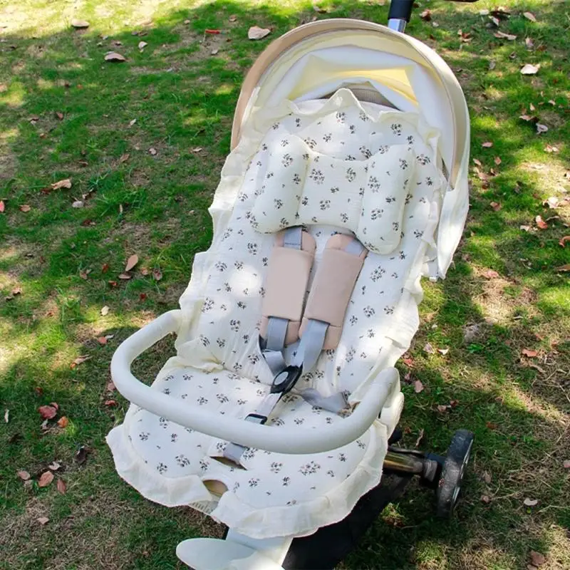 

1 Set Breathable Baby Strollers Cushion & Pillow Set Lace Edging Year Round Comfort Compatibility With Most Carriers A2UB