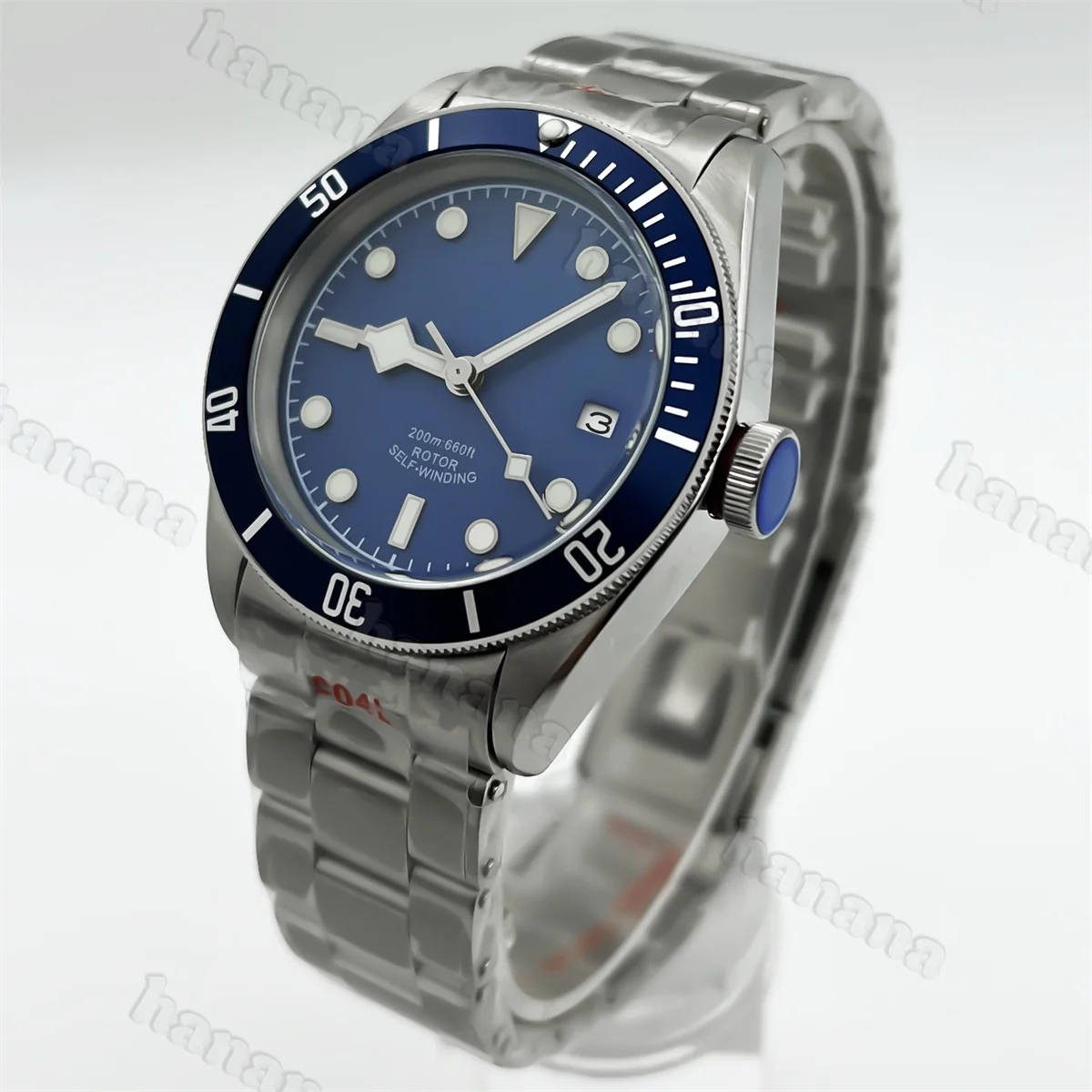 41mm NH35A PT5000 Men's Diving watch Sapphire glass Aluminum bezel Blue dial Green luminous stainless steel bracelet waterproof