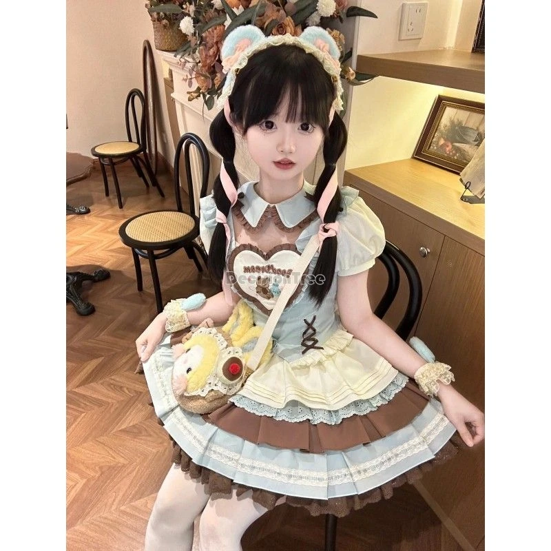 2024 dessertwinkel meisjes jeugd zoet uniform romantisch volant ontwerp schattige lolita pompon jurk korea stijl dagelijkse lolita meid set