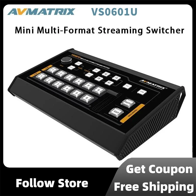 AVMATRIX VS0601U Mini Multi-Format Streaming Video Switcher with 6CH 2×HDMI 4×SDI Inputs USB Type-C Output and GPIO Interface