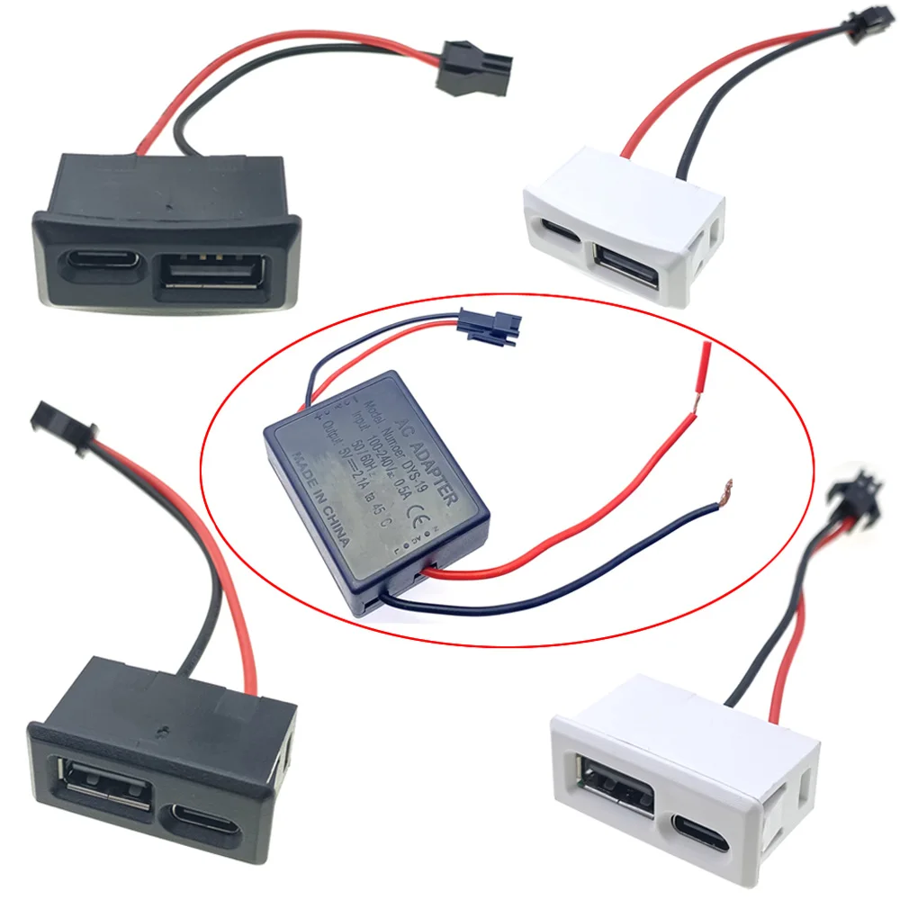 Double Layer USB Female Base Type-C Socket A Female USB Lamp Charging Socket Power Socket 2Pin With Cable Connector