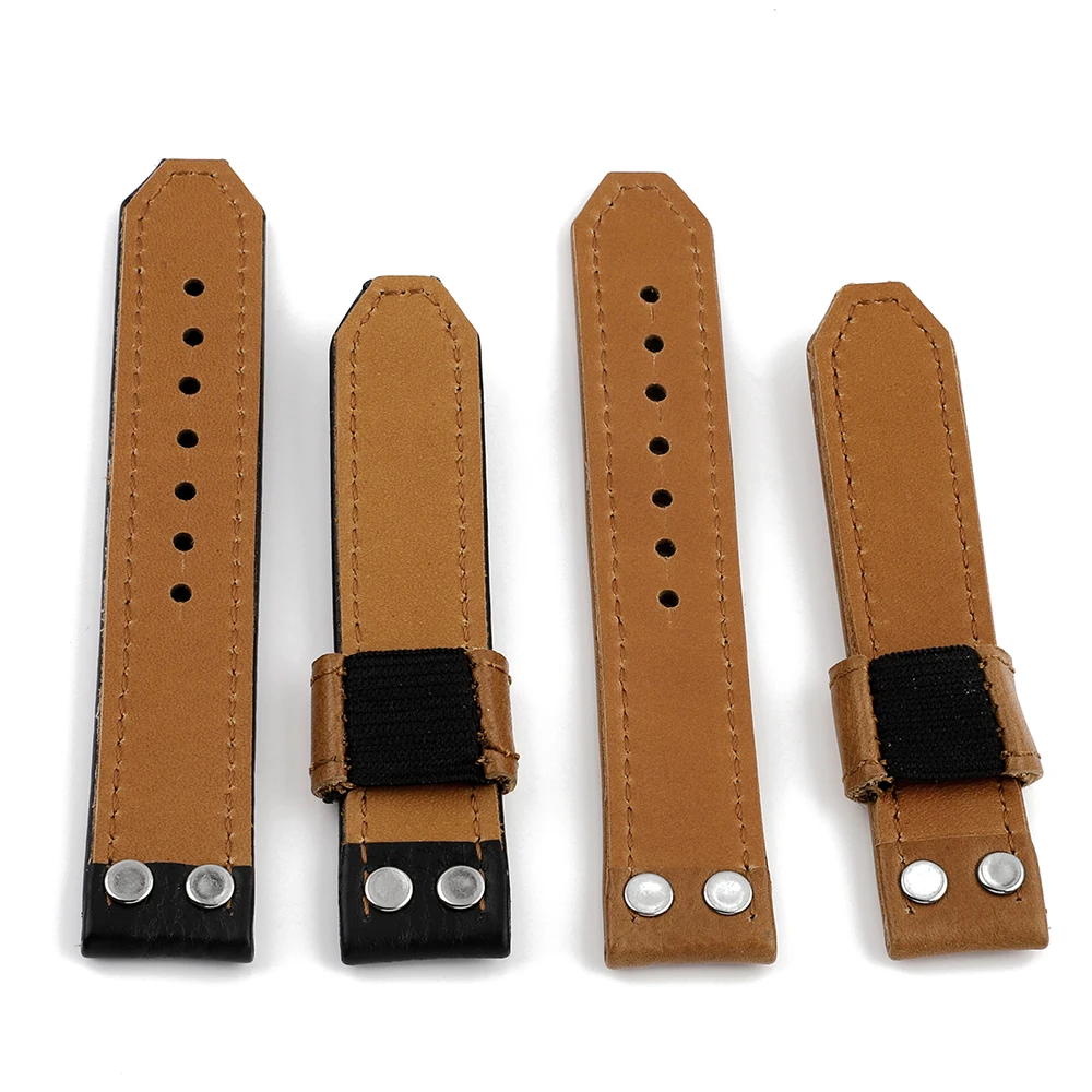 Genuine Leather Watch Band 20mm Black Brown Rivets Watchband Bracelet Universal Wristband Replacement for Women Men Watch Strap