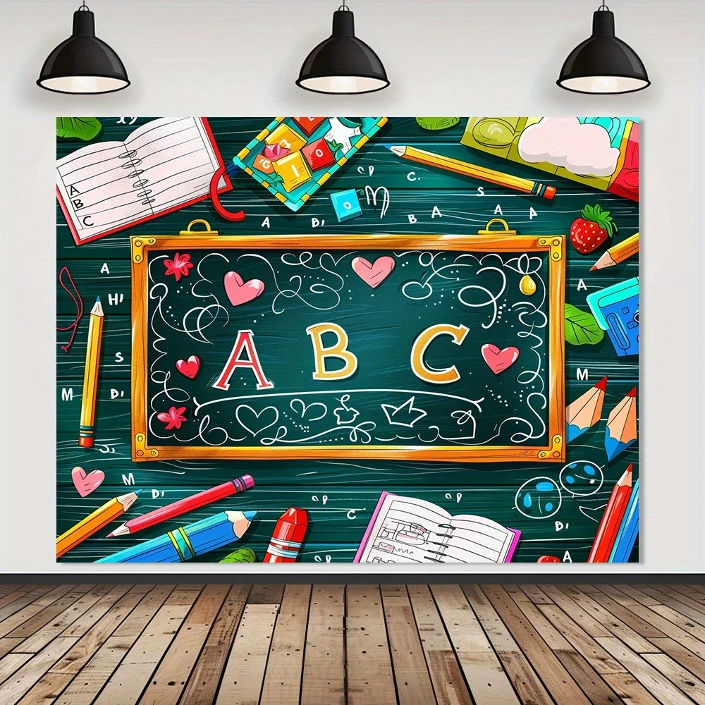 Back To School Polyester Banner - Abc Chalkboard Design & Stationery Pattern Mu…