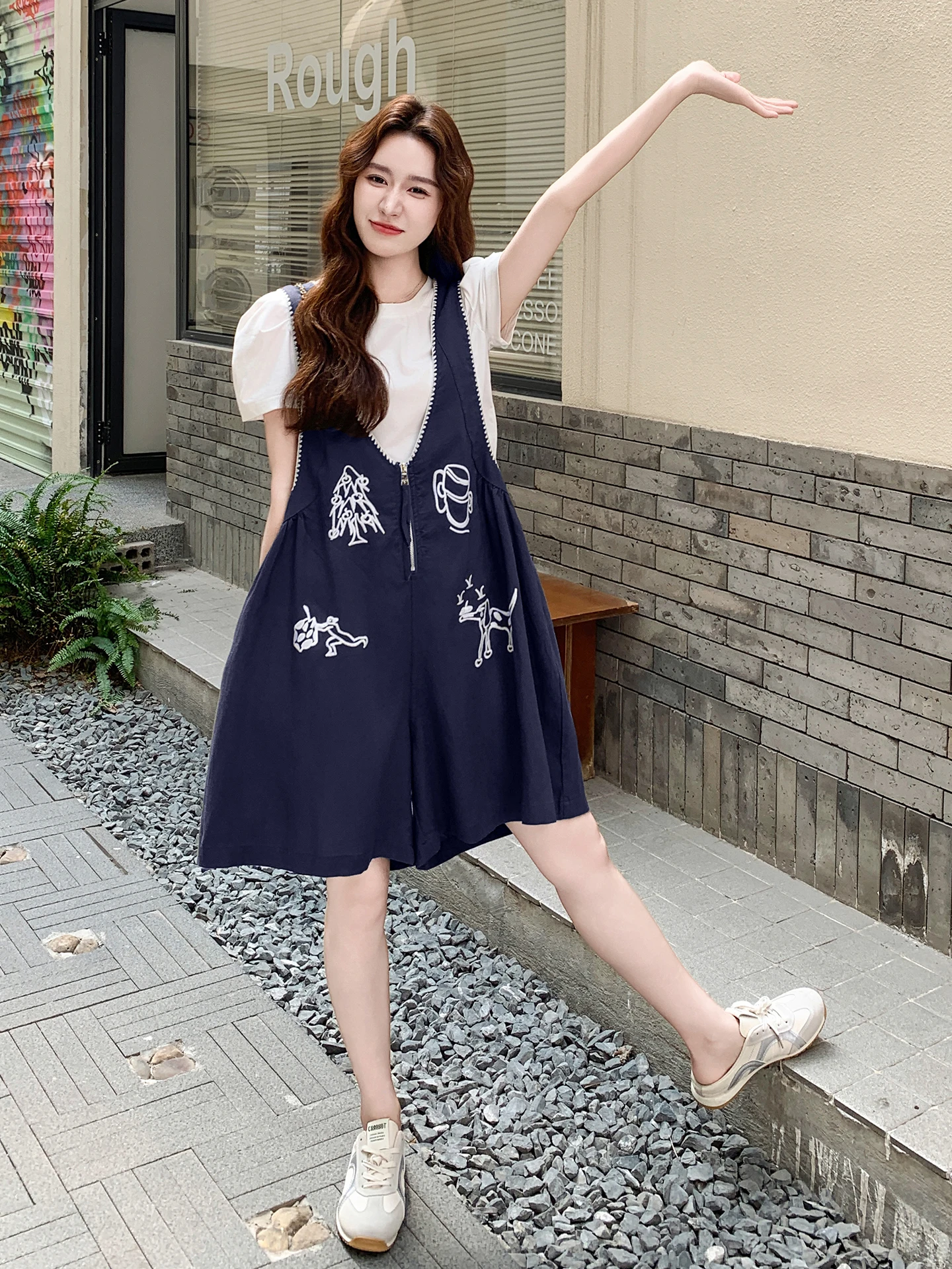 

Комплект нагрудников с вышивкой в стиле ретро, женский повседневный цельный летний комплект, новинка, легкая дышащая полиэфирная ткань