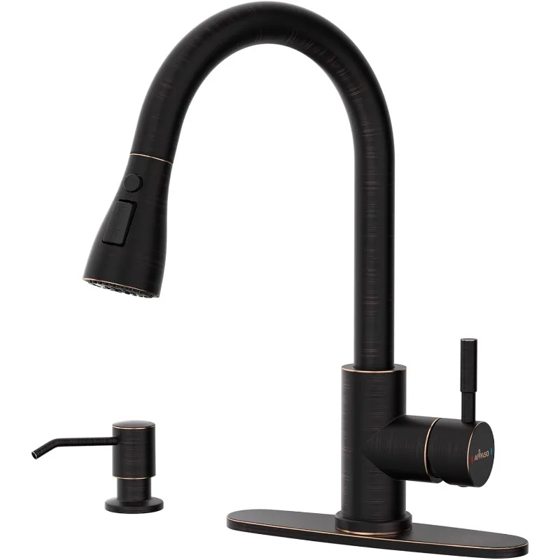 

APPASO Oil Rubbed Bronze Kitchen Faucet, Stainless Steel Kitchen Faucet with Soap Dispenser and Pull Down Sprayer 3 Modes