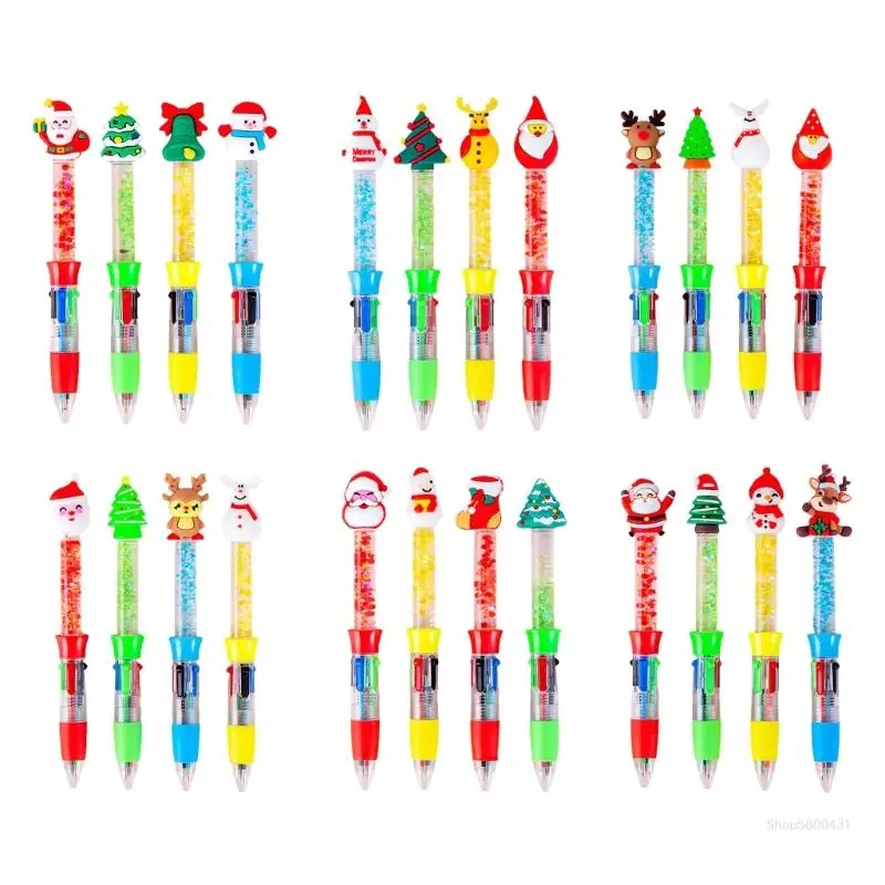 

4Pcs Christmas Drift Sand Multicolor Pen 4-Color-in-1 Ballpoint Pen for Writing