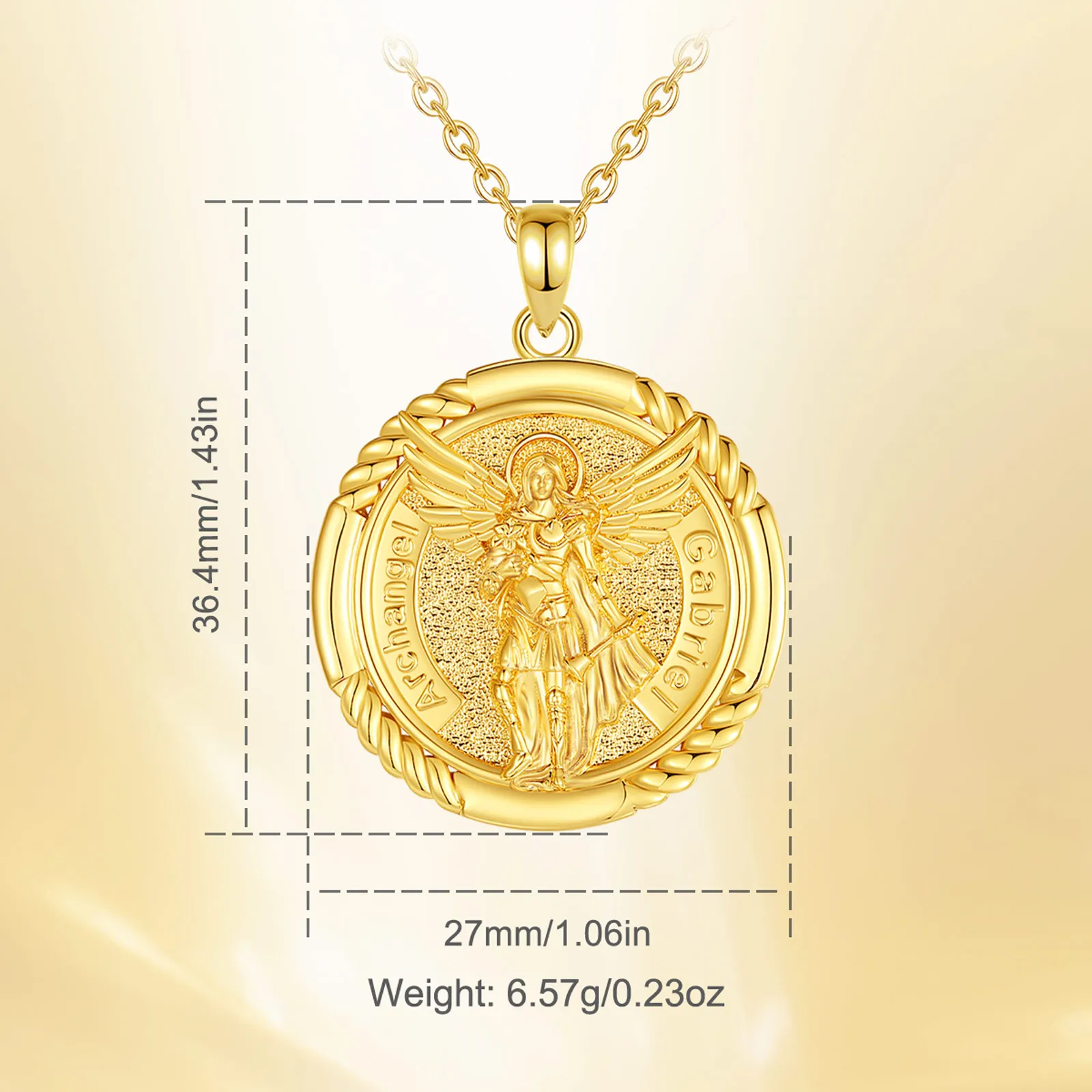 Eudora 925 Sterling Silver Saint Gabriel Necklace 18K Gold Archangel Amulet Religious Rune Pendant Fine Jewelry Gift for Men