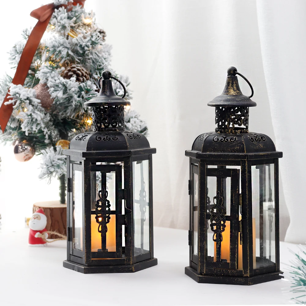Vintage 10-Inch High Metal Candle Holder Lantern Black Decorative Hanging Bird Cage for Garden And Home Decor