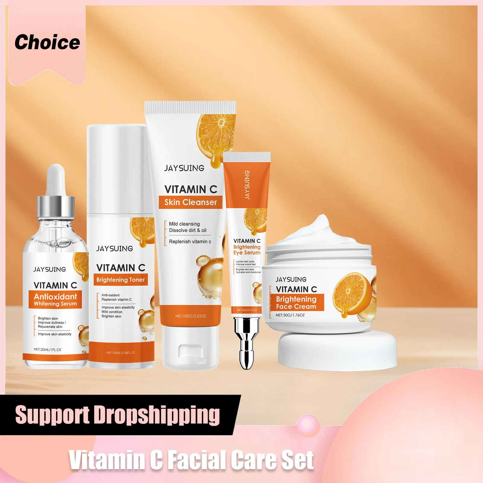 

Vitamin C Facial Care Set Vc Essence Whitening Cream Moisturizing Serum Face Cleanser Fade Dark Circles Eye Cream Toner for Face