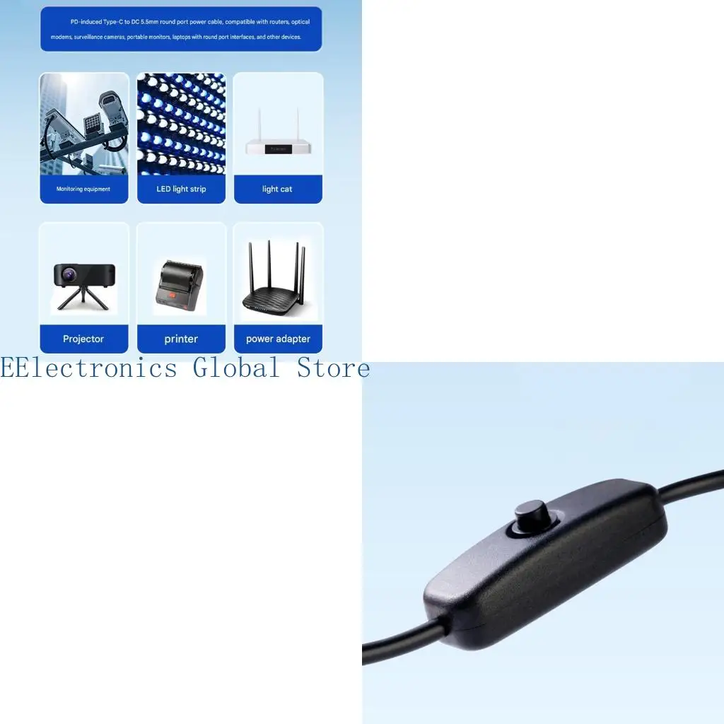 462B USB C to 5.5X2.1Mm Barrels Plugs Power Cable with 12V Output for Compact Devices