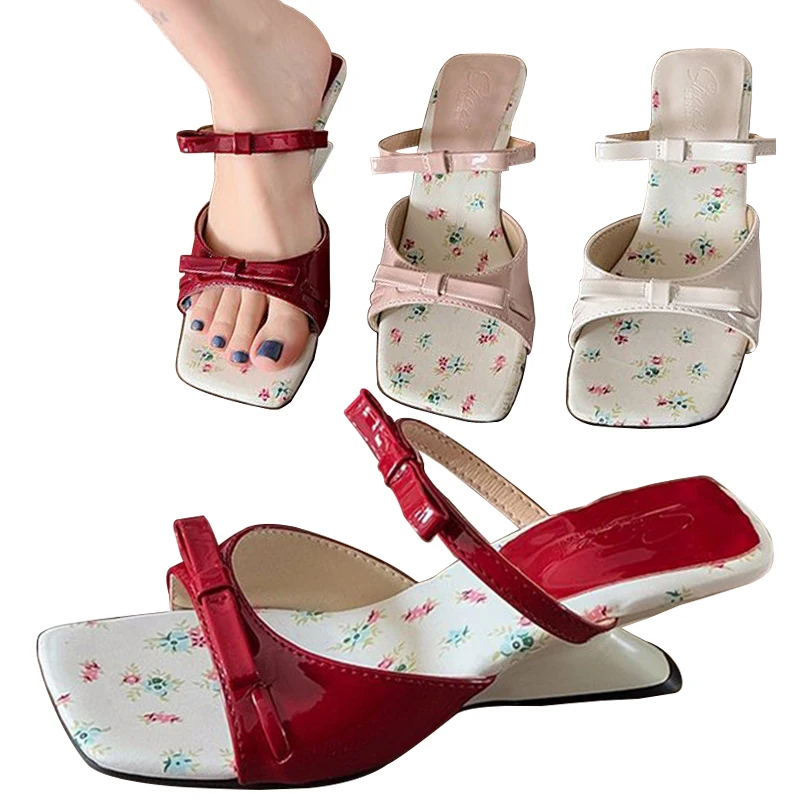 

Summer Wedges Heel Women Slippers Fashion Open Toe Butterfly-knot Ladies Dress Slides Lazy Shoes