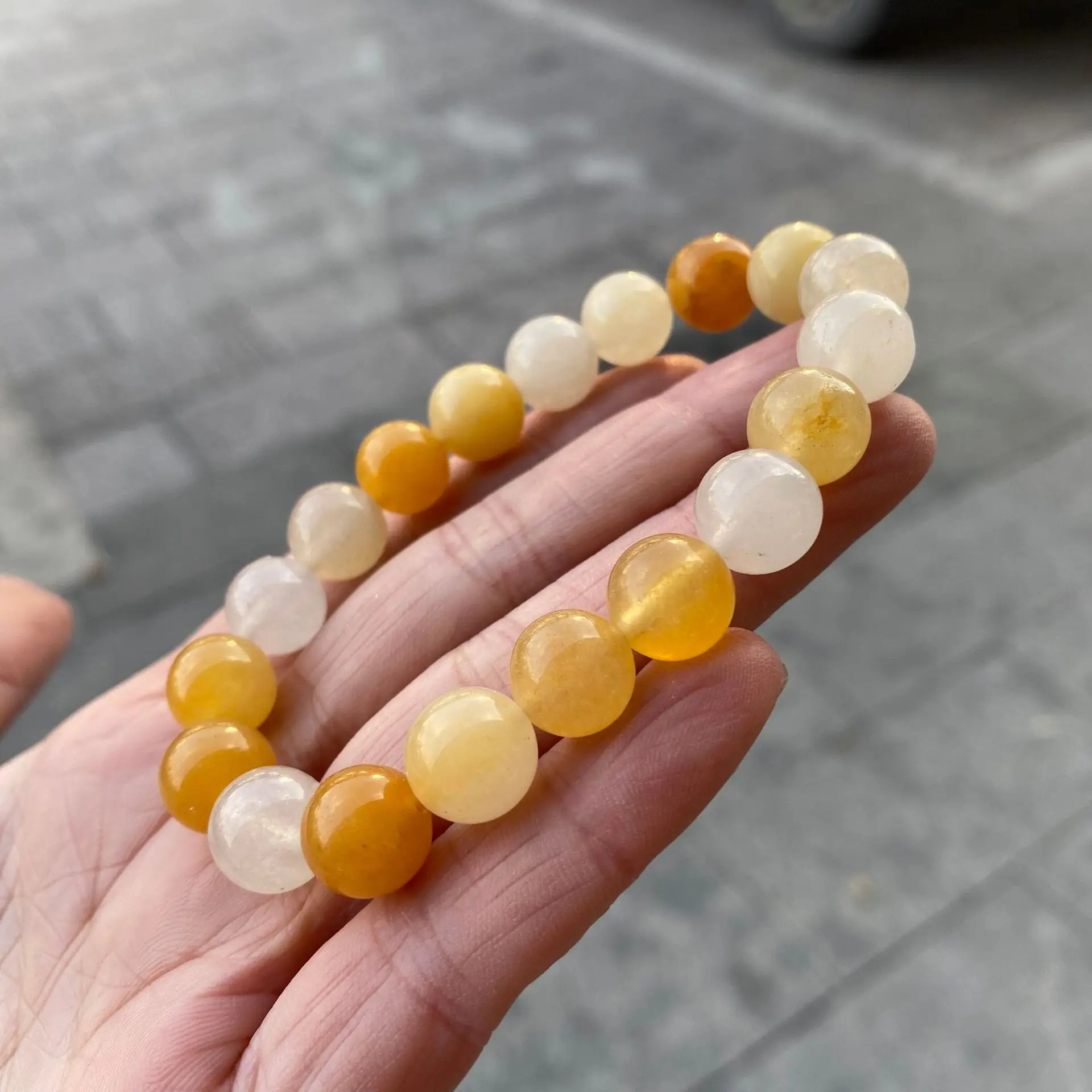 Natural Stone Aragonite  Beads Bracelet Women Yellow Topaz Jade Quartz Crystal Yoga Reiki Healing Stretch Bangles Female