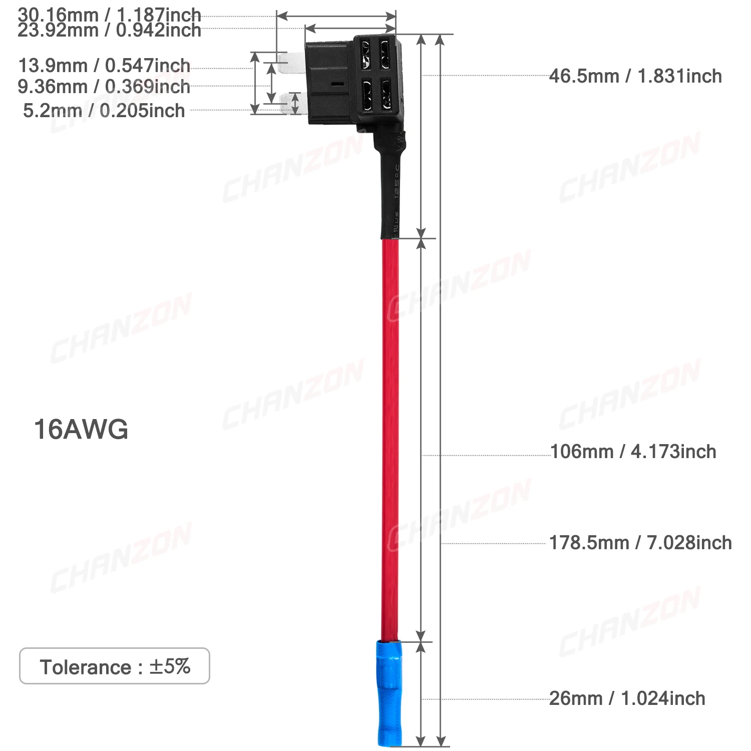 5pcs Car Auto Fuse Holder Tap Adapter ATC ATO Blade Terminal Motor Case Boxes Blow 12V 32V 16 AWG Wire Piggy Back Cutoff Switch