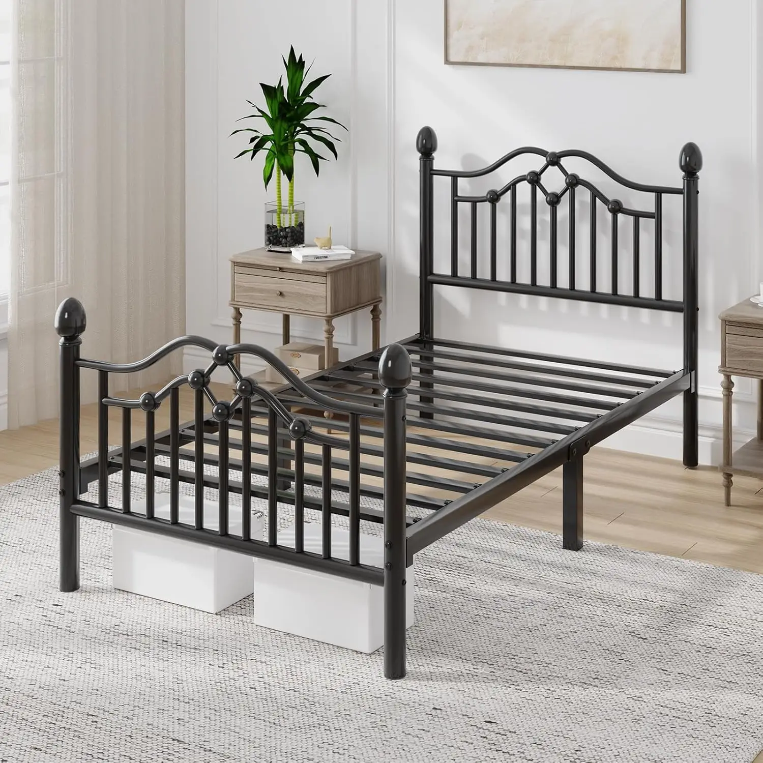 

Двухместная рама для кровати, металлическая платформа для кровати с Викторианским винтажным изголовьем и подножкой, основание для матраса/под кровать