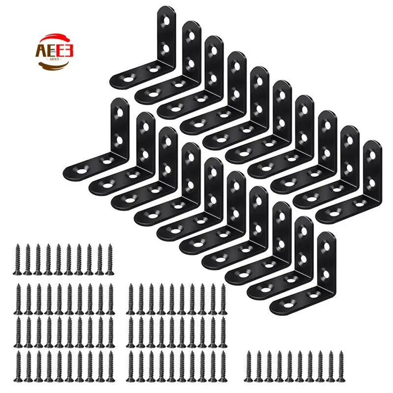 

Угловой кронштейн AEE3-20PCS, стальные L-образные кронштейны для полок, металлические угловые опоры для деревянной мебели и шкафов, черные