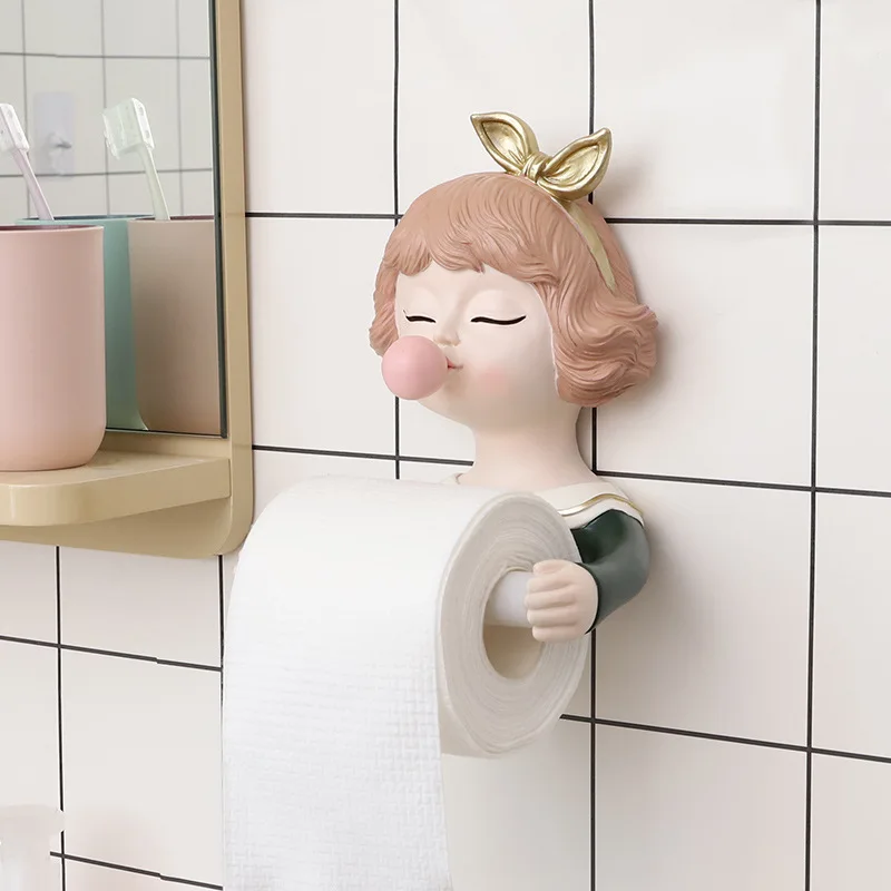 

Resin Bubble girl Toilet Paper Holder WC Tissue Rack Bathroom Wall-mounted Punch-free Shelf Tissue Rack Roll Paper Hanger Rack