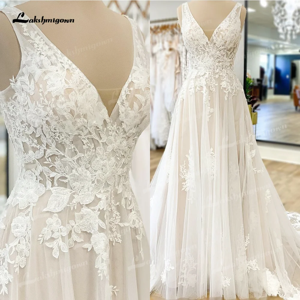 Vintage Lace Wedding Dresses Boho Bridal Gowns Modern V Neck Bridal Dress Sweep Train Real Pictures vestido de novia robe femme