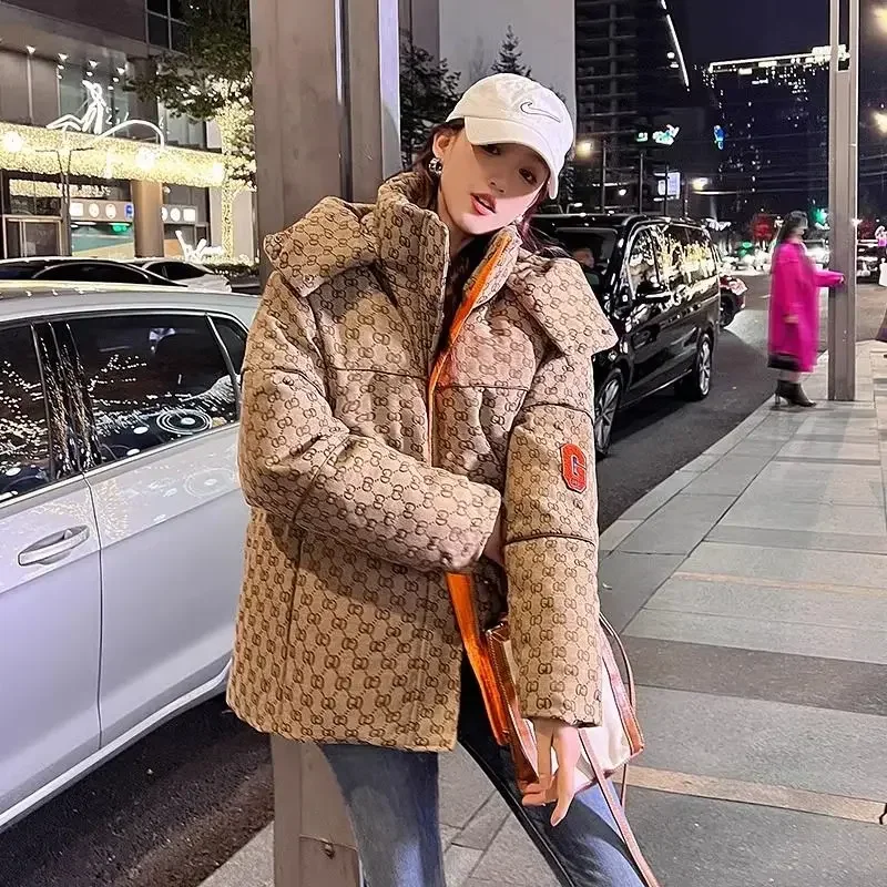 Luxury Winter Letter Print Hooded Jacket Women Clothing Trend Parkas Puffer Down Cotton Coats Design Vintage Windproof Outerwear