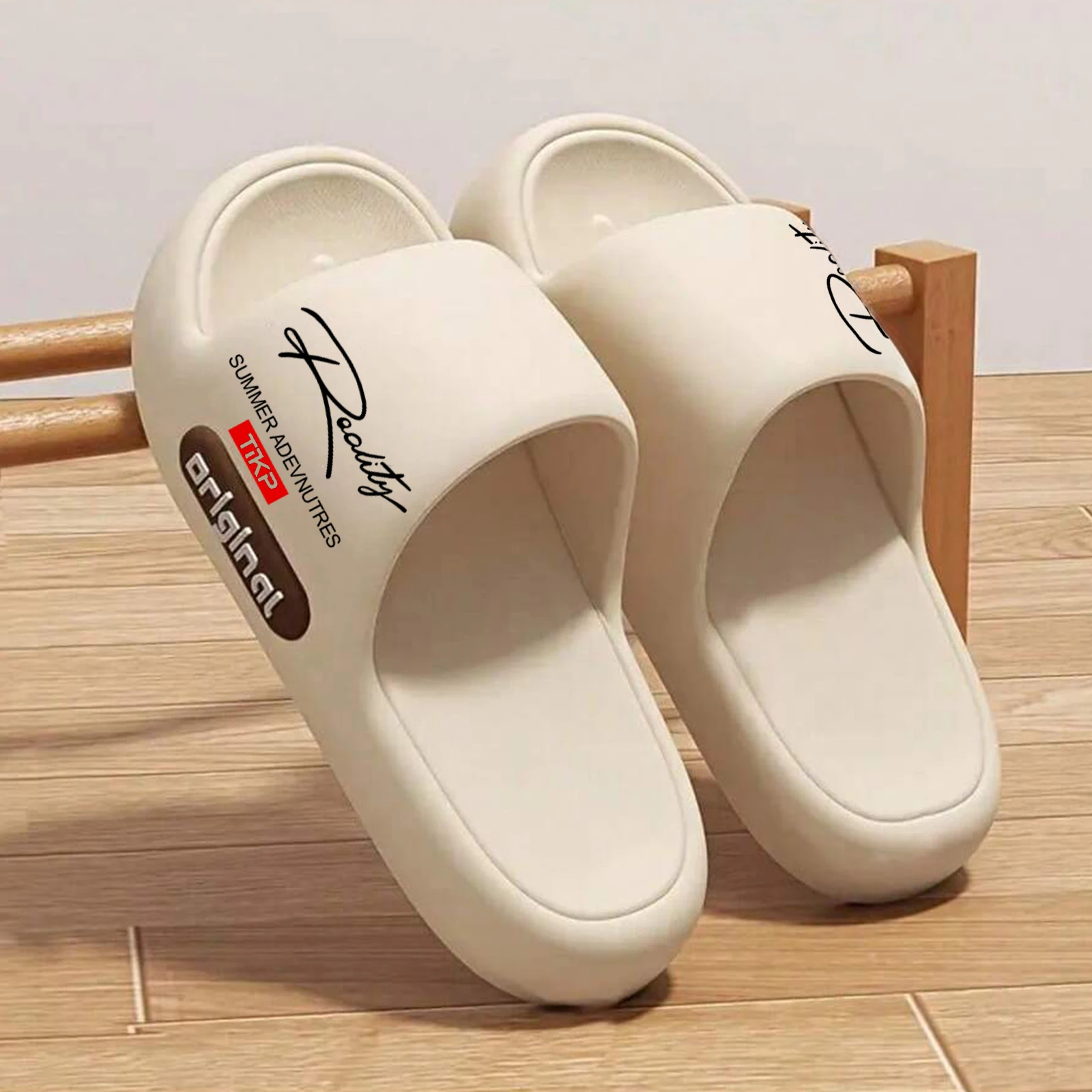 Unisex Couple's New Spring and Summer Eva Soft Thick-Soled Comfortable Letter-Printed Indoor Bathroom Outdoor Vacation Casual Versatile Slide Slippers