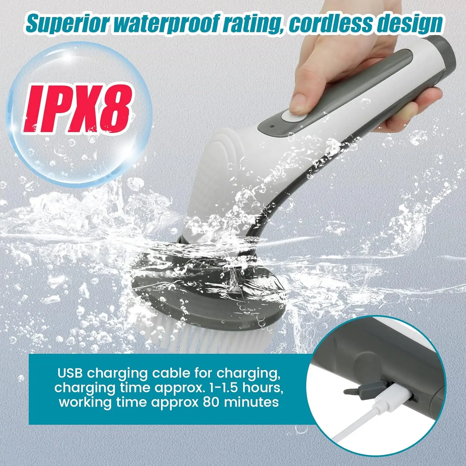 6 in 1 IPX8 Waterproof Electric Cleaning Brush Spin Cleaning Scrubber Electric Cleaning Tools Kitchen Bathroom Cleaning Gadgets