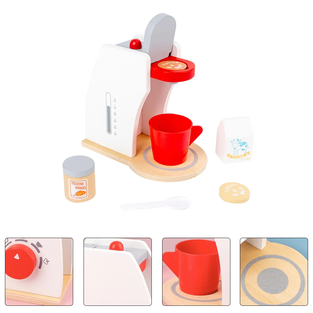 Simulation Coffee Machine Non-toxic Toy Role Play Puzzle Cognitive Development Kids Playing House Toys Wooden Healthy Material