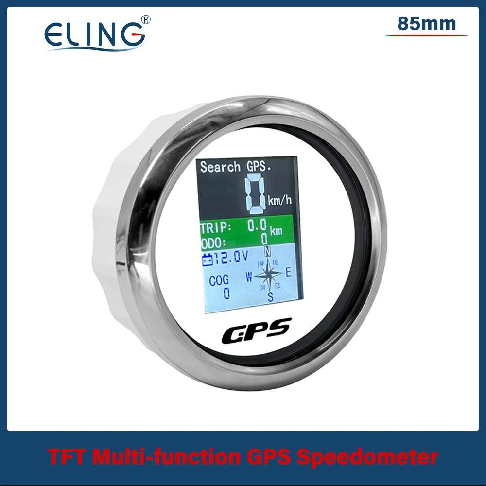 ELING 85mm Waterproof GPS Speedometer Odometer Trip COG Voltmeter  12V 24V with GPS Antenna for Truck Boat