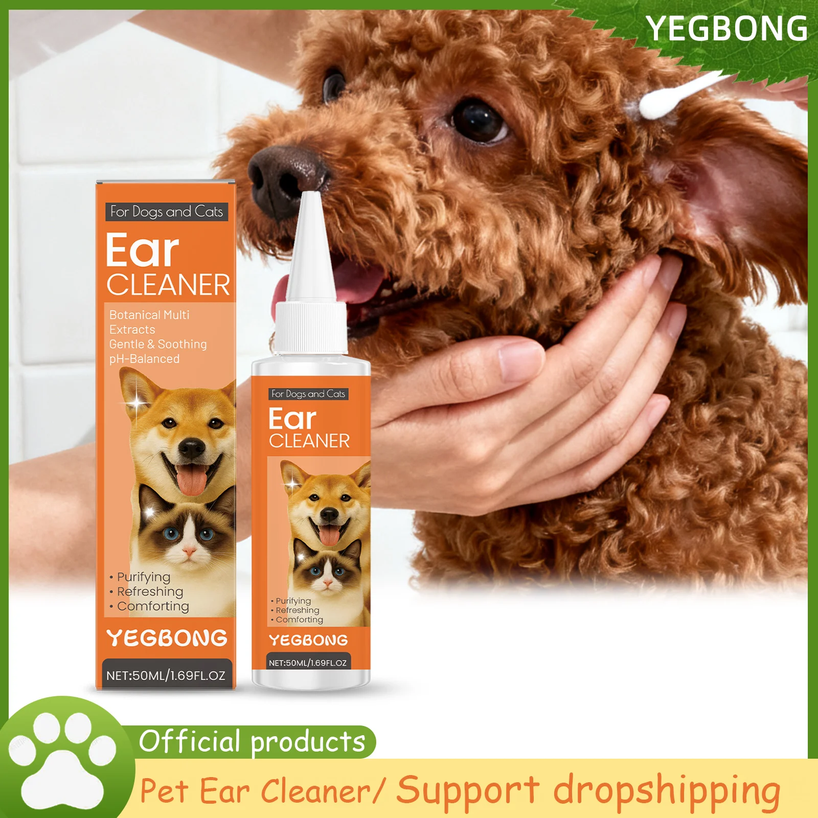 

Yegbong 50ml Pet Ear Cleaner Drops for Dogs Ear Wax Removal Odor Elimination Moisturizing Ear Care