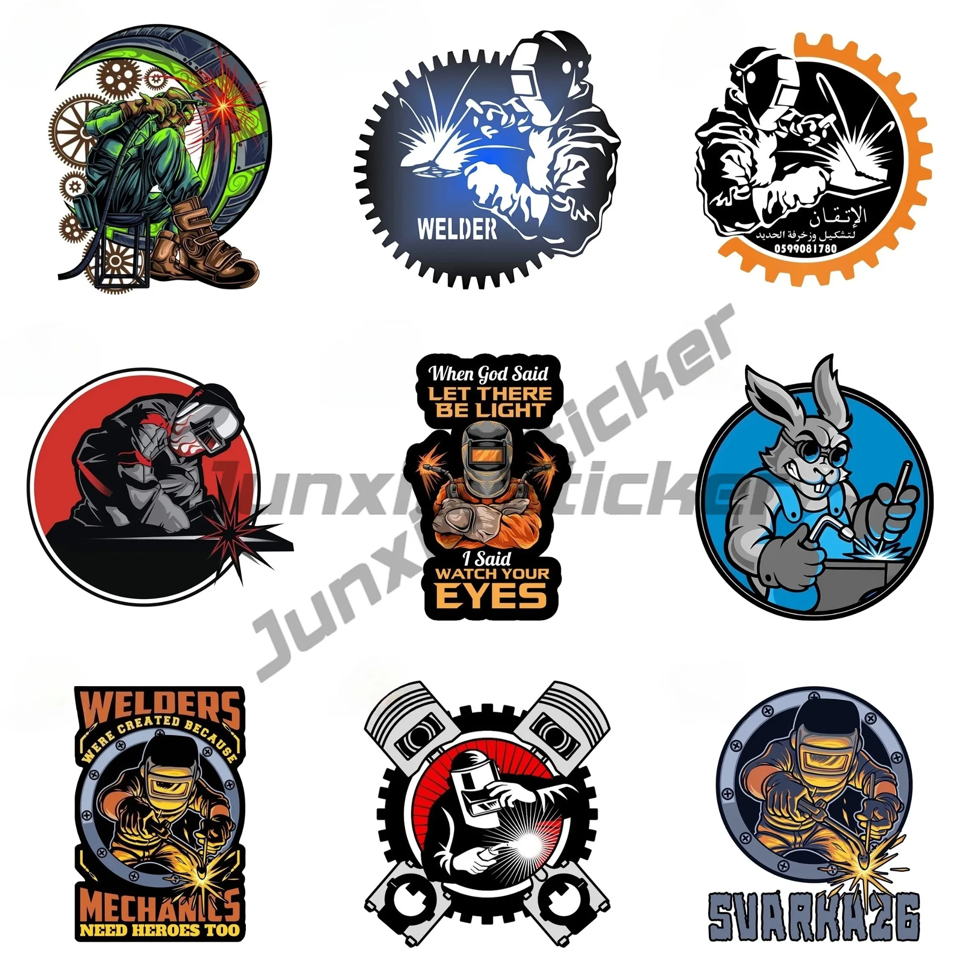 

Funny Welder Car Stickers Sunscreen Vinyl Cartoon Decals VAN Camper Occlusion Scratch Car Accessories
