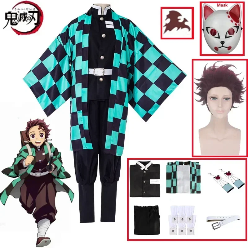 อะนิเมะ Kamado คอสเพลย์ปีศาจ Butchers Kimetsu คอสเพลย์ชุดวิกผมหน้ากากกิโมโน Mantel ฮาโลวีนชุดผู้ใหญ่เด็ก
