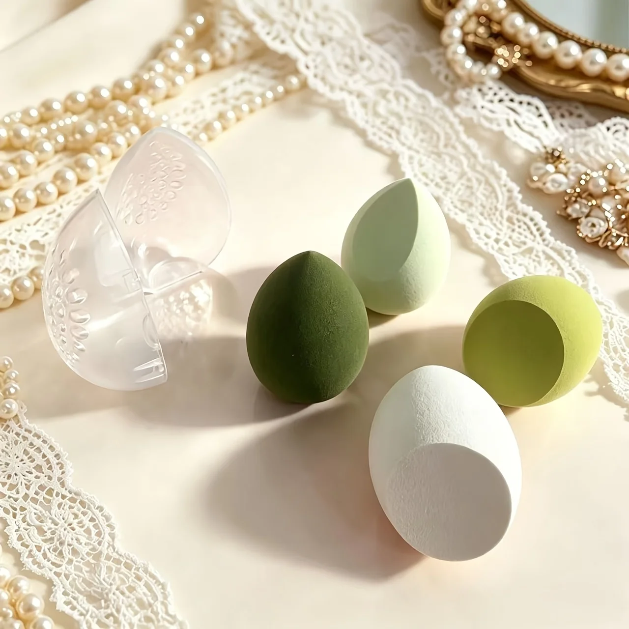 5Pcs Makeup Sponge Set with Clear Case, Soft Expanding Blenders, Dry Wet Use, Flawless Foundation Powder, Multi-Shape, Gift