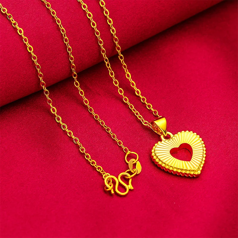 Copy Real Gold 18K Color  Love Heart Carven Design Ring For Women Hollowed Heart Shape Necklace For Women Cross-Border Sold Jewe