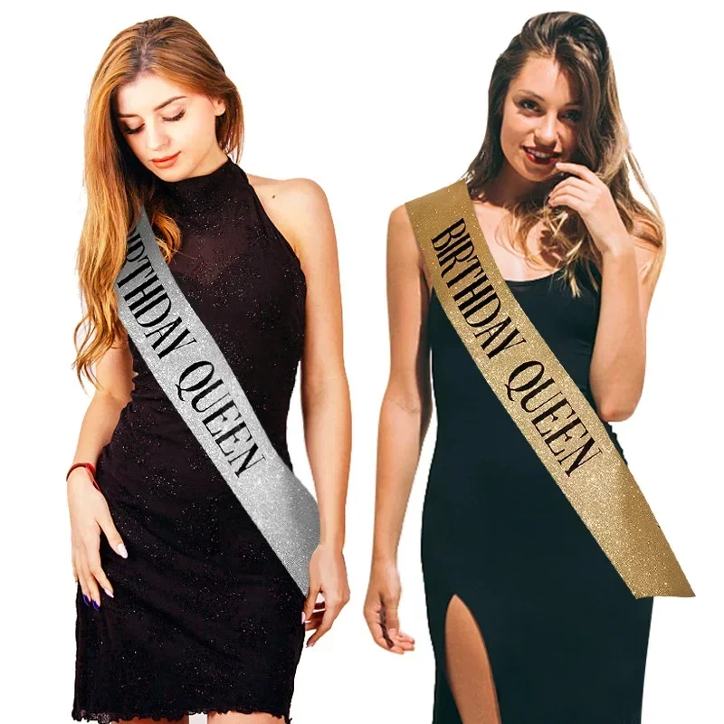 Birthday Queen Sash for Women Girl 20th 30th 40th 50th 60th Happy Birthday Party Decoration Supplies Glitter Satin Birthday Sash