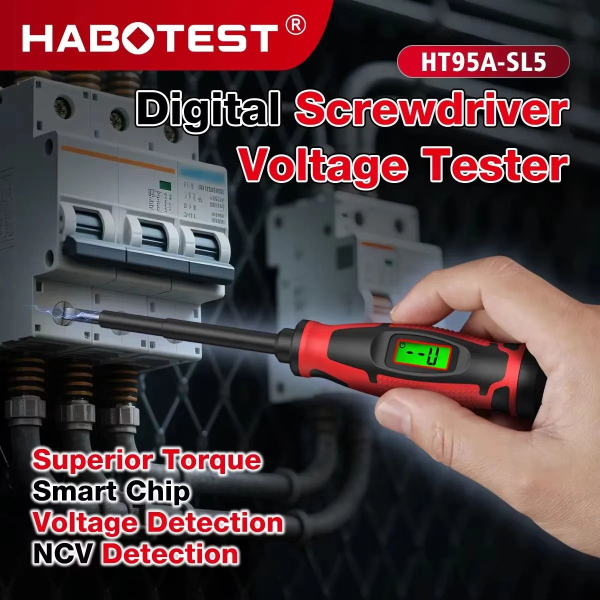 HABOTEST HT95A-SL5 Digital Screwdriver Voltage Tester, NCV AC Voltage Detector Pen, Zero-Fire Line Tester with Digital Display
