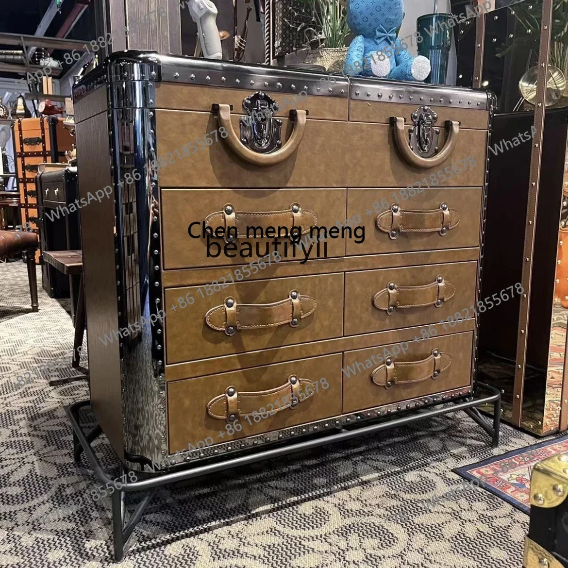 New arrive  American retro light luxury high-end/leather cabinet/cigar drawer locker porch cabinet