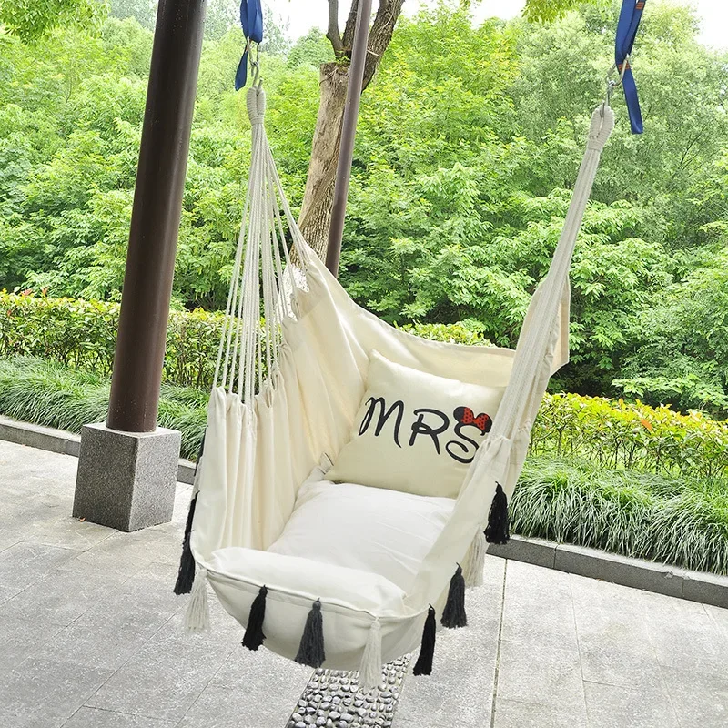 

Nordic Indoor Outdoor Tassels Hammock Garden Patio White Cotton Swing Chair Bedroom Romantic Hanging Beach Hammocks