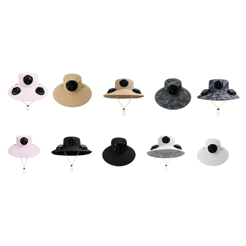Solar Cooling Fan Sun Hat USB Powered Outdoor Shade Hat with Chin Cord and Shade for Fishing Gardening Summer Y08E