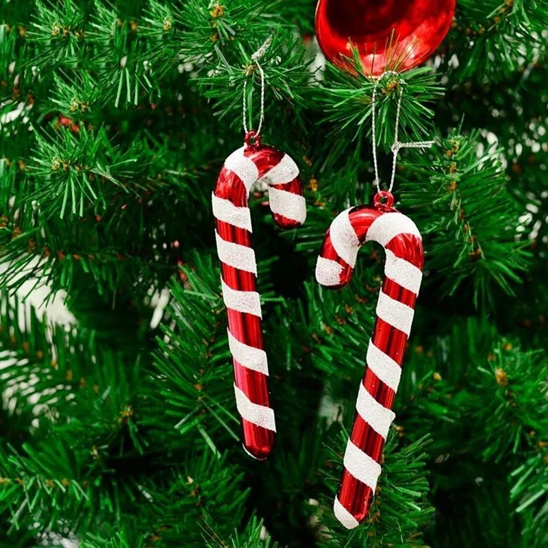 12pcs 2021 New Year Christmas Tree Hanging Candy Cane Crutch Ornaments Noel Xmas Tree Decor Christmas Decorations for Home