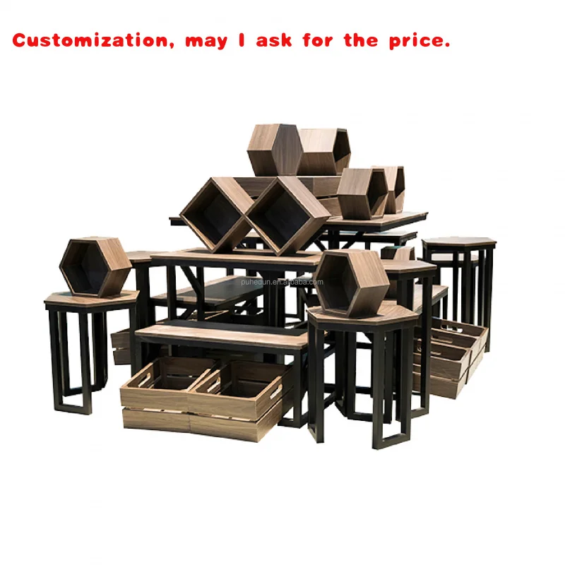 custom.Light Duty Wooden Nesting Table Supermarket Rack Display Cosmetics Shop Shop Interior