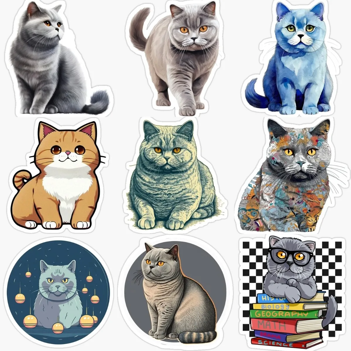 Creative British Shorthair Cat Pets PVC Sticker Decorate for Car Van Door Wall Window Bicycle Bumper Fridge Decal Accessories