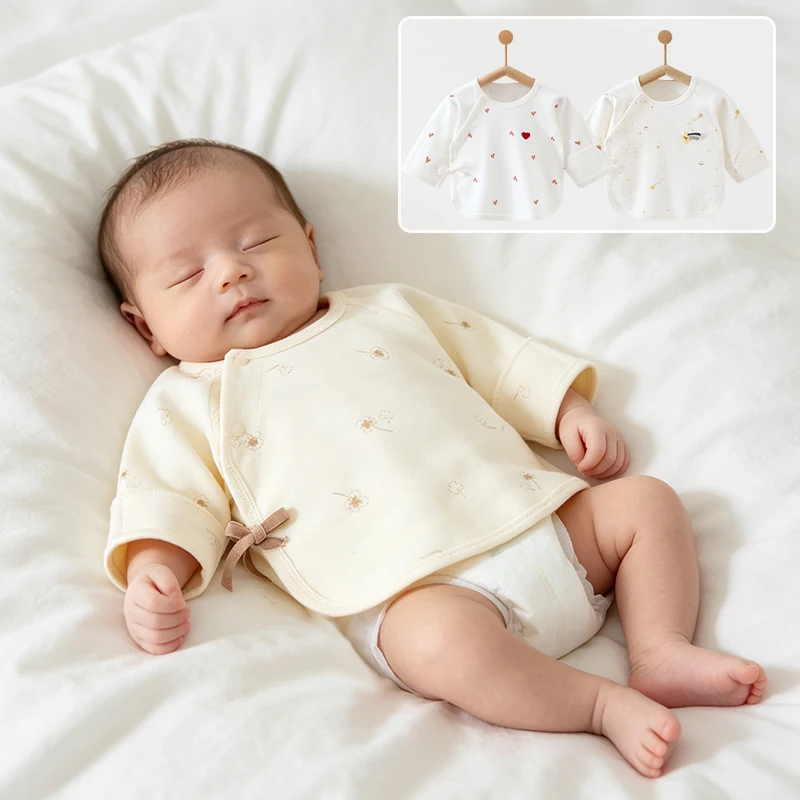 100% Pure Cotton Newborn Baby Half Back Shirt Soft Long Sleeve Infant Top baby girl clothes Underwear for 0-3 Months