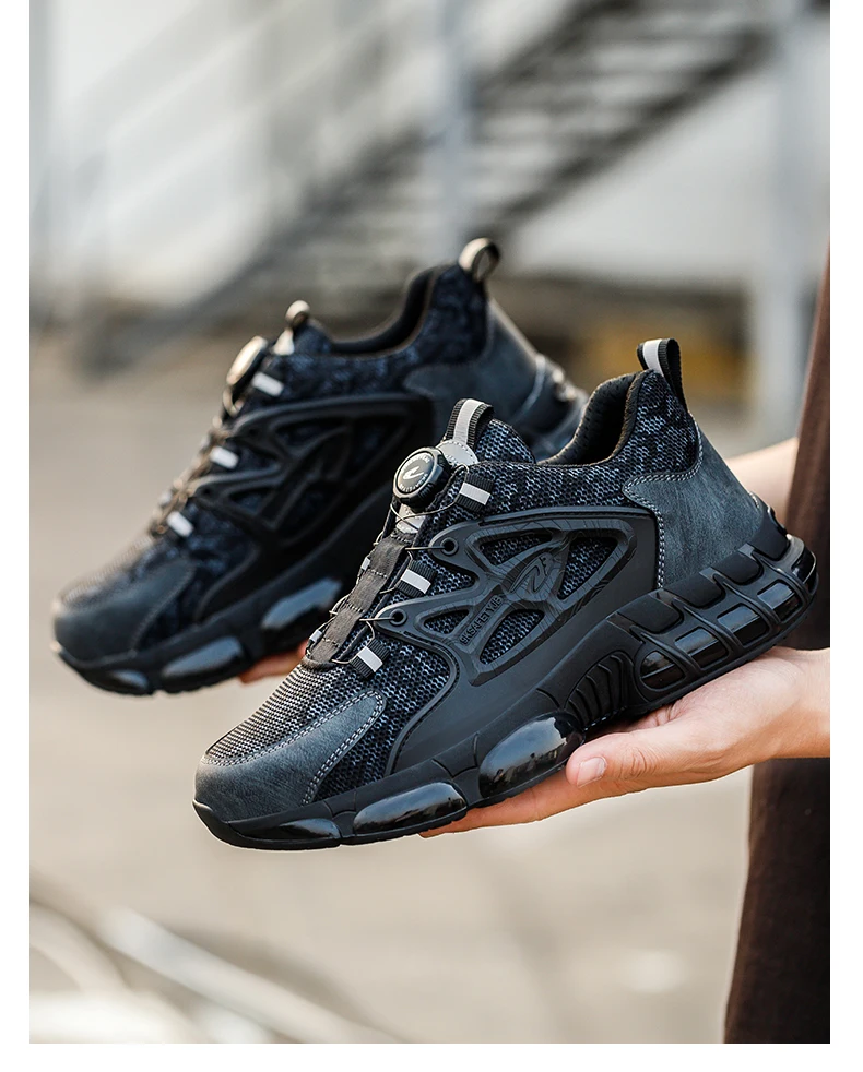 Rotating Button New Safety Shoes Men Anti-smash Anti-puncture Work Shoes Fashion Men Sport Shoes Security Protective Boots