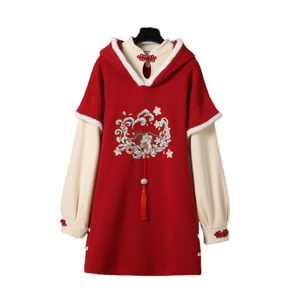 Vestido de suéter Hanfu de estilo chino para niñas, ropa Tang engrosada, Retro, nuevo