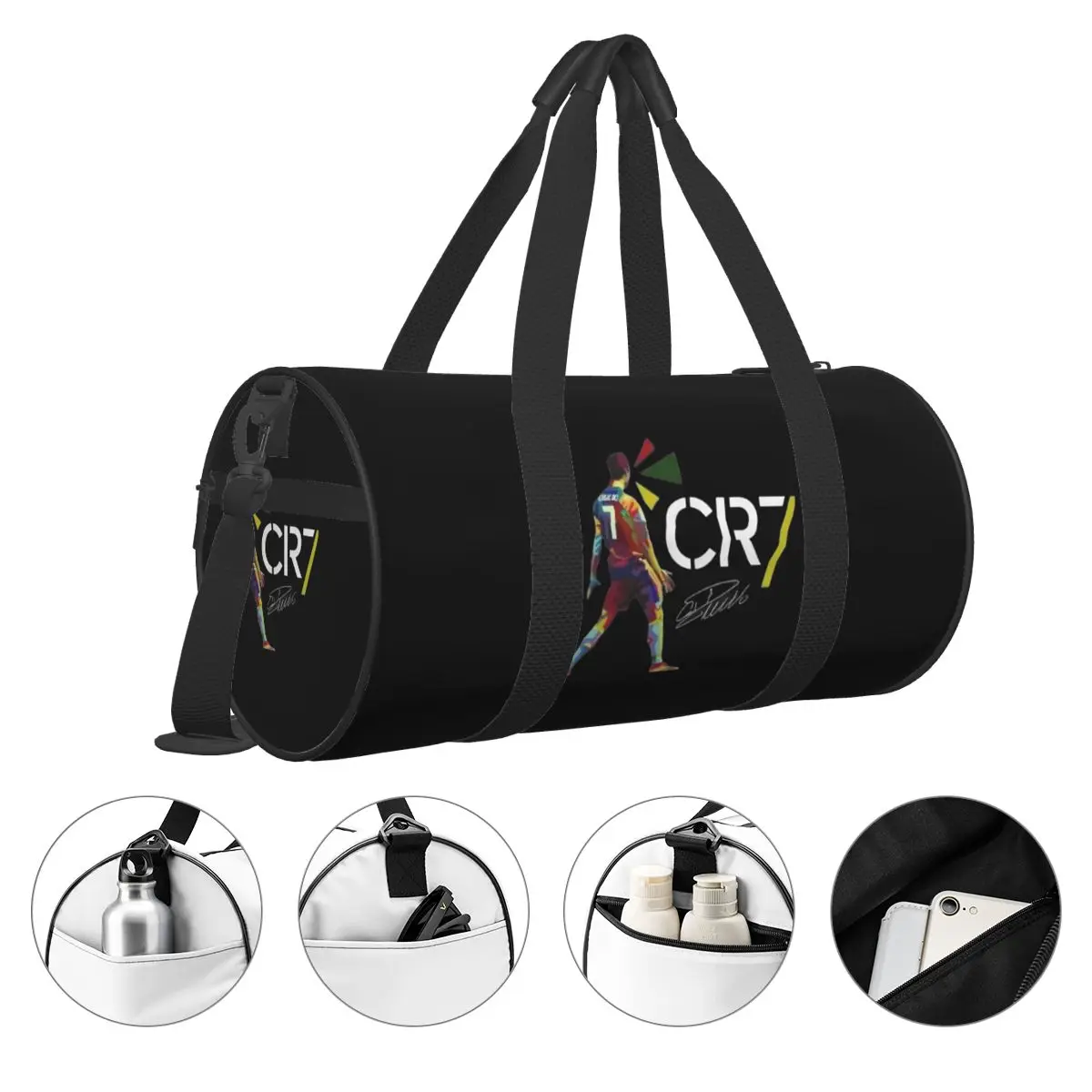 CR7 Cristiano Ronaldo Borsone da viaggio rotondo di grande capacità Tote di grande capacità Weekender Gym Sport Holdall