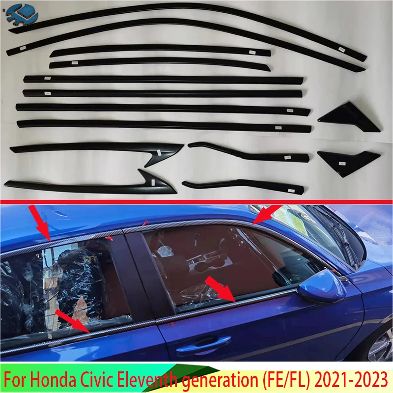 

For Honda Civic Eleventh generation (FE/FL) 2021-2023 Piano Black The whole car window trim installation decoration