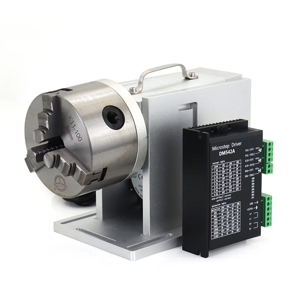Rotary Attachment Diameter 100mm with Three Chuck and Stepper Driver Rotary Worktable for Marking Machine