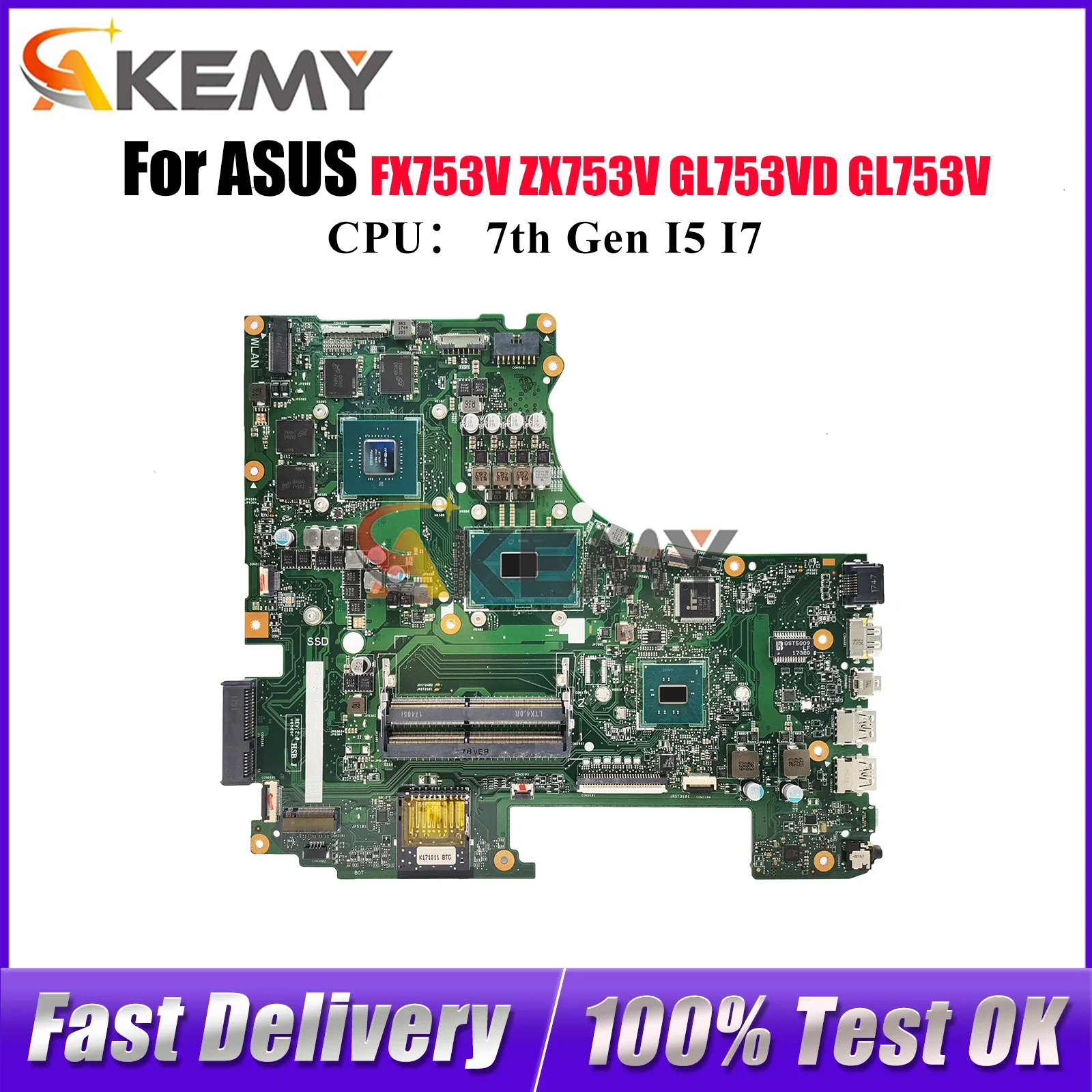 

GL753VD Материнская плата для ноутбука ASUS ROG Strix GL753VD FX753V ZX753V GL753V GL753VE Материнская плата с процессором I5 I7 100% тестирование OK stk