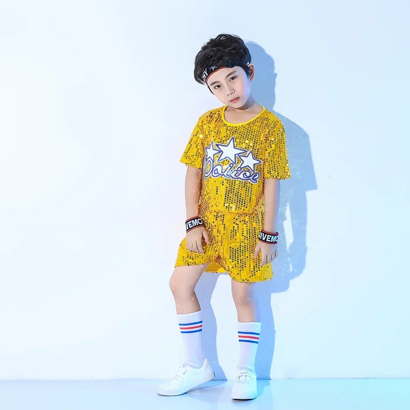 Nuevos trajes de porristas modernos para baile de Jazz para niños, trajes de baile callejero con lentejuelas para niños y niñas, trajes de baile de Jazz de Hip-hop