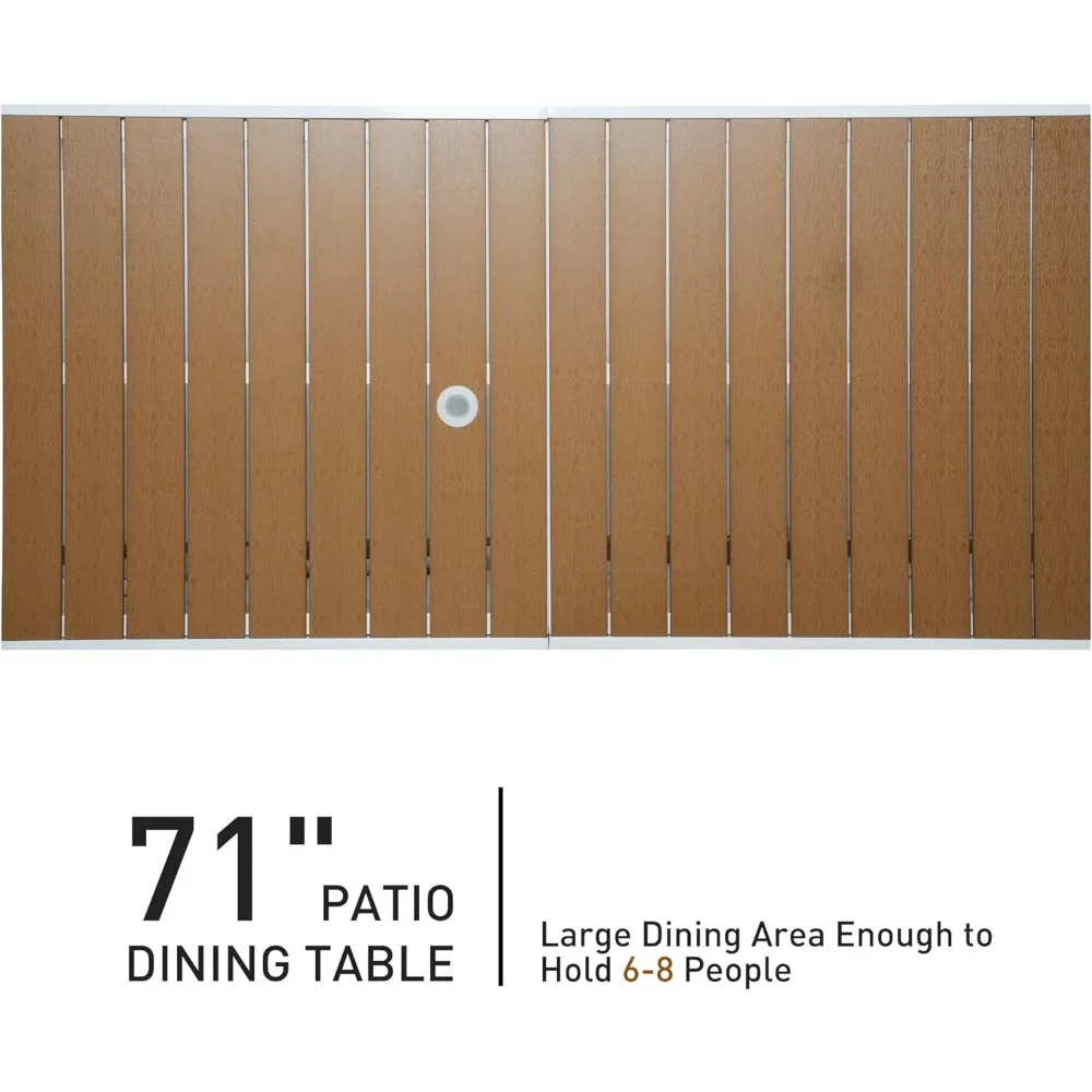 Обеденный стол на открытом воздухе на 8 человек, алюминиевый обеденный стол для патио 71 дюйм с регулируемым отверстием для зонта 1,6–2 дюйма, прямоугольный стол с планкой