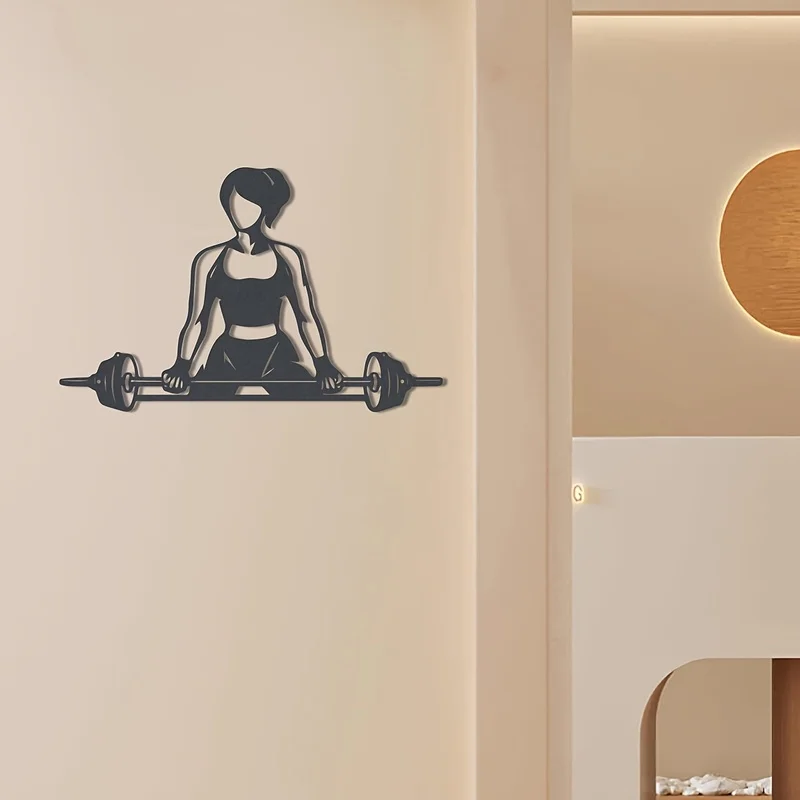 Female Weightlifter Metal Wall Decoration，Fitness Woman Metal Wall Decoration，Black metal sign，Gifts for fitness enthusiasts
