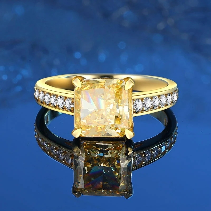 

Комплект платиновых колец для искусственного культивирования ледяной огранки PT950 с квадратным желтым бриллиантом, кольцо с полным бриллиантом, золотое кольцо